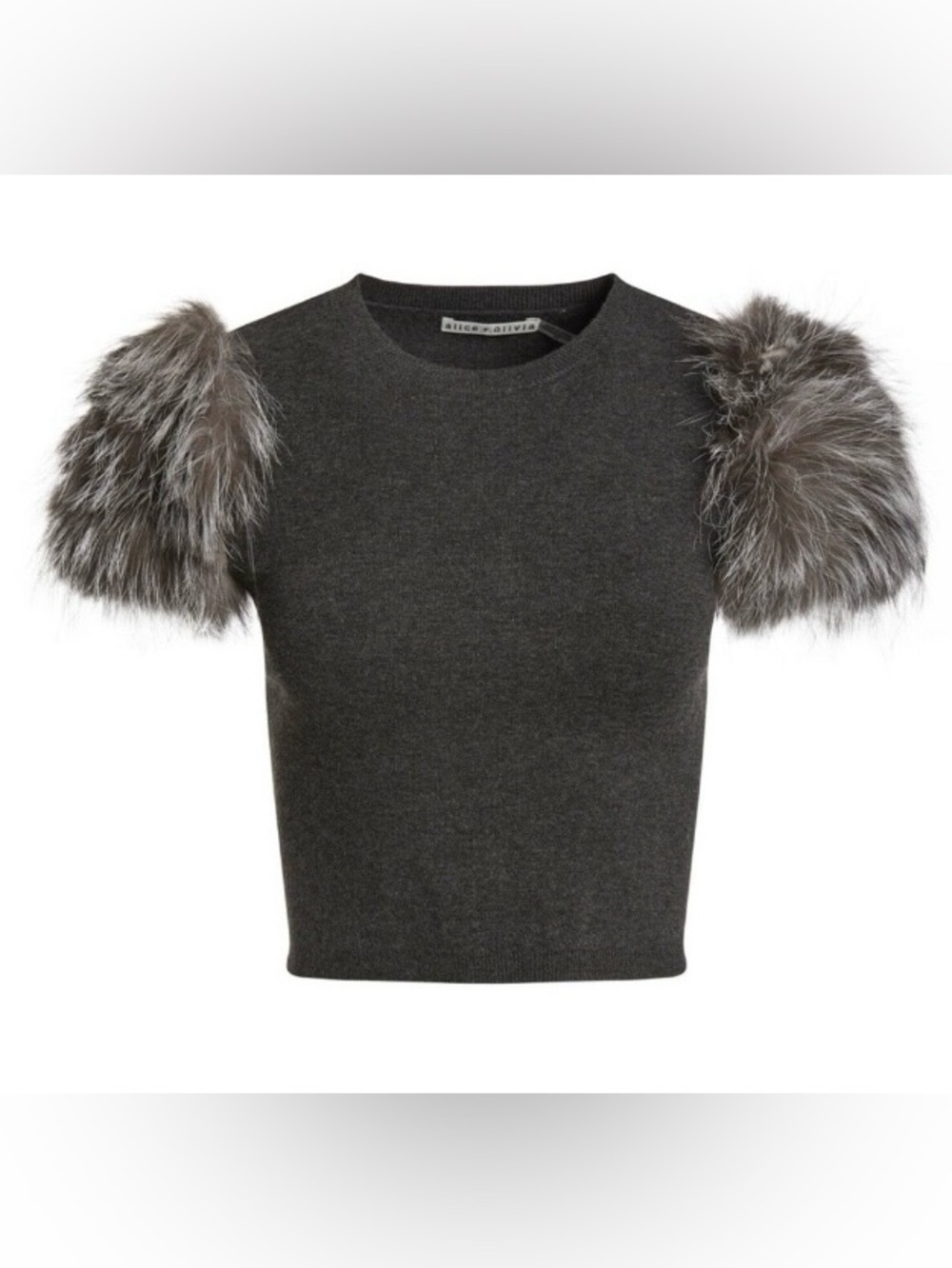 w/ Tags Alice + Olivia Ciara Fur Accent Cropped Pullover Sweater S